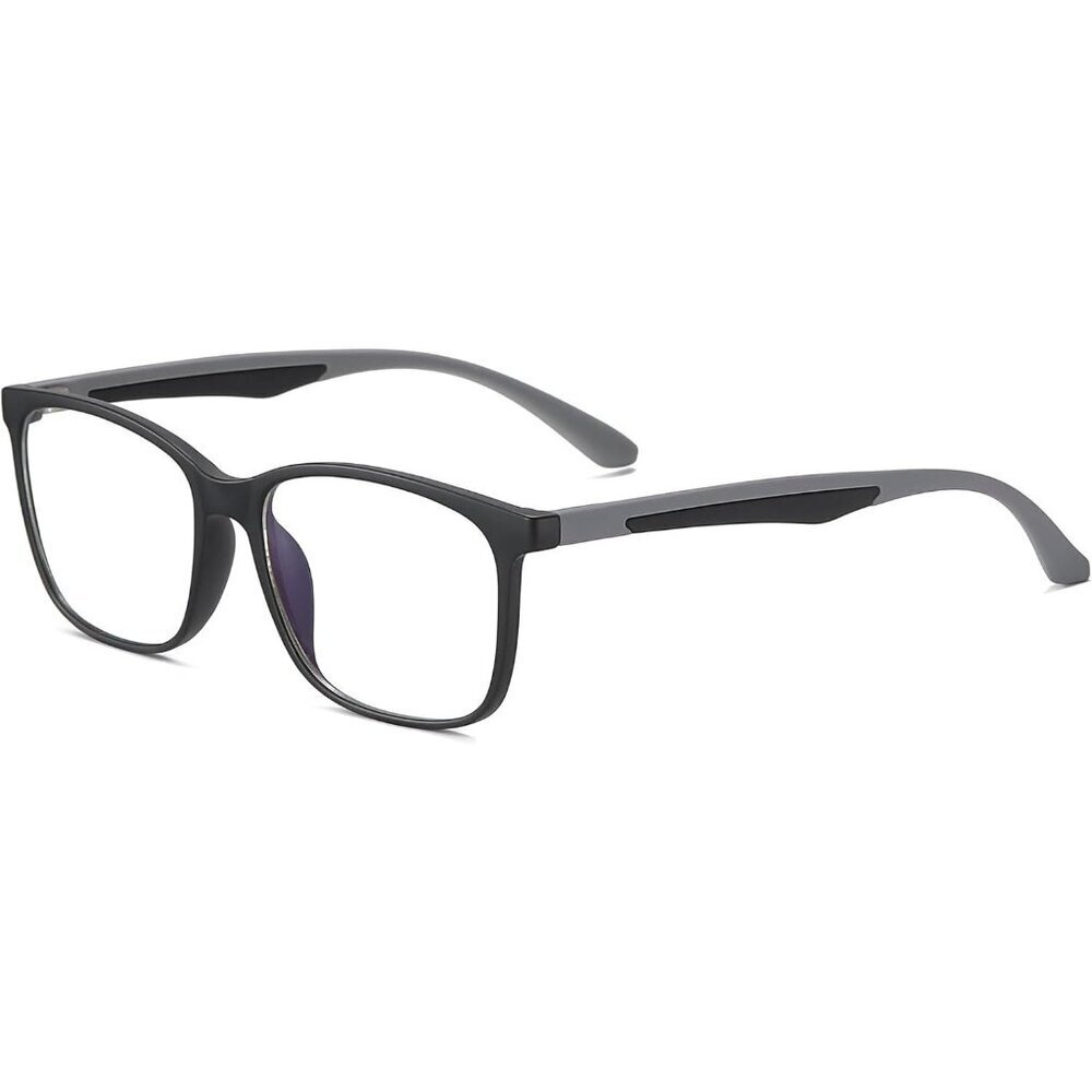 Unisex Grey-Black Square Lightweight Frame Anti Eyestrain Light Blocking Glasses